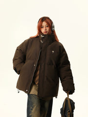 Collar Metal Emblem Puffer Jacket