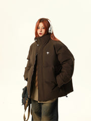 Collar Metal Emblem Puffer Jacket