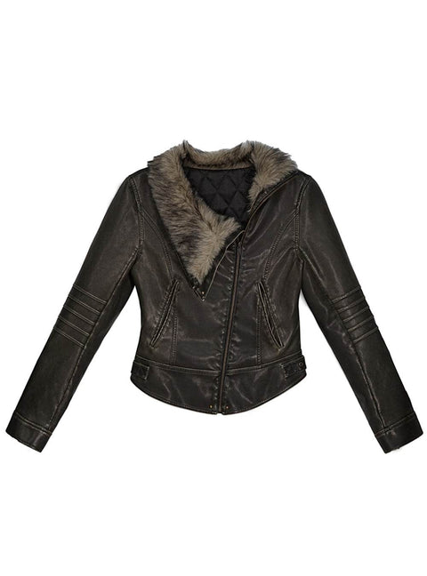 Washed Vintage Fur Leather Jacket - My Store