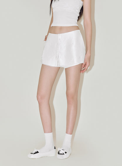 French Satin Lace Skirt Shorts