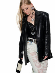 Embroidered Leather Blazer - My Store