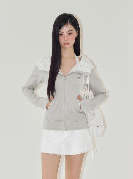 Starry Lace Stitched Hooded Sweater