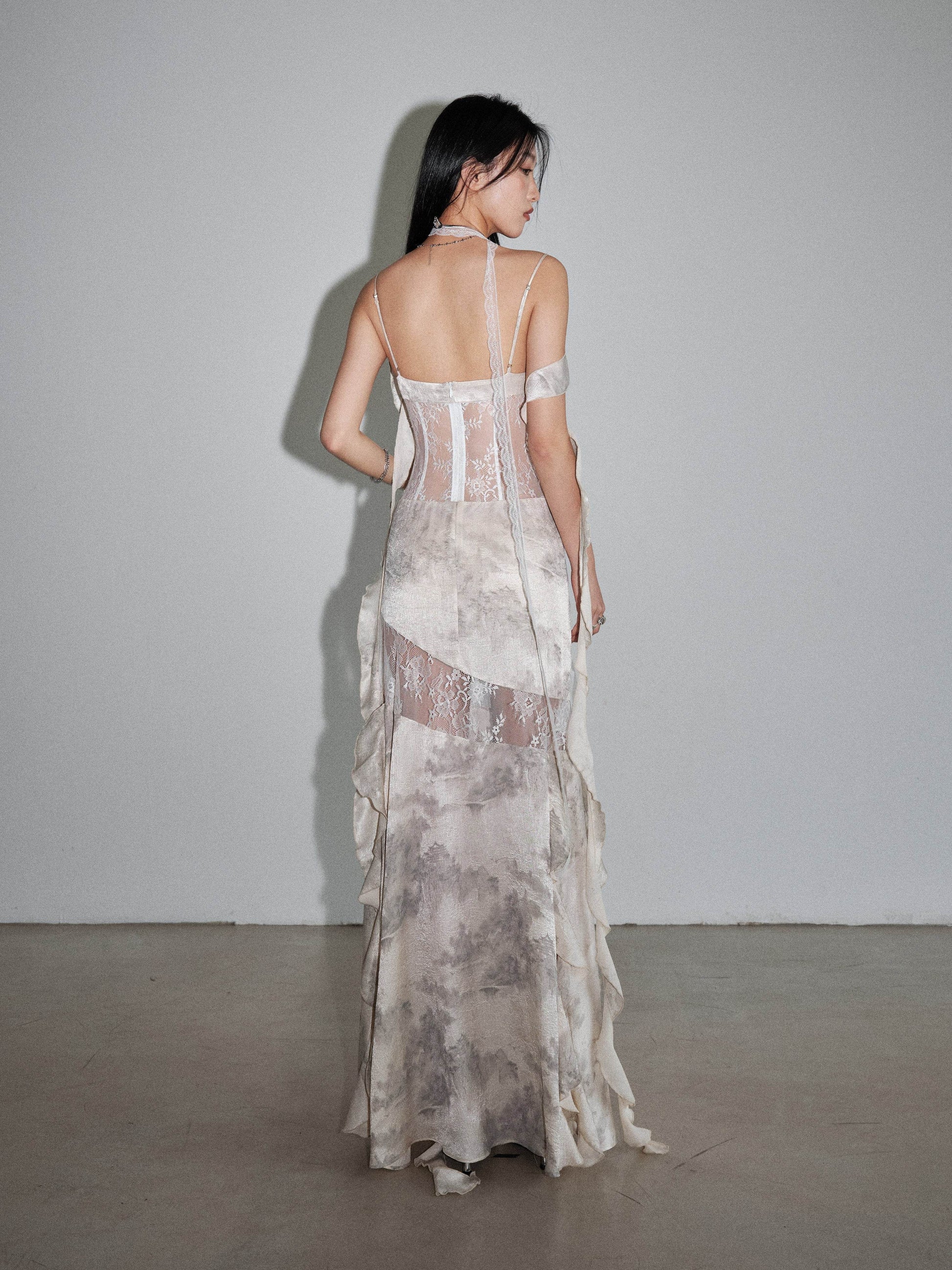 Sheer Lace Dual Fabric Ruffled Maxi Dress - My Store