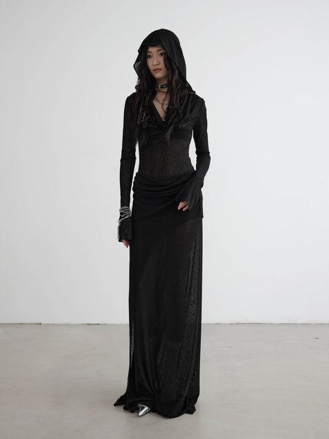 Hooded Sheer Drape Dress - My Store