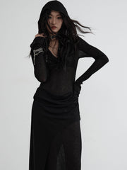 Hooded Sheer Drape Dress - My Store