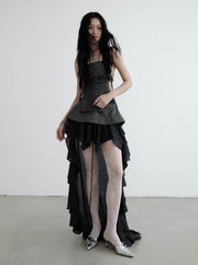 Asymmetrical Lace-Up Ruffle Skirt - My Store