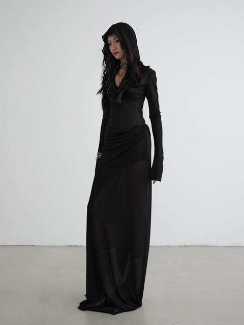 Hooded Sheer Drape Dress - My Store