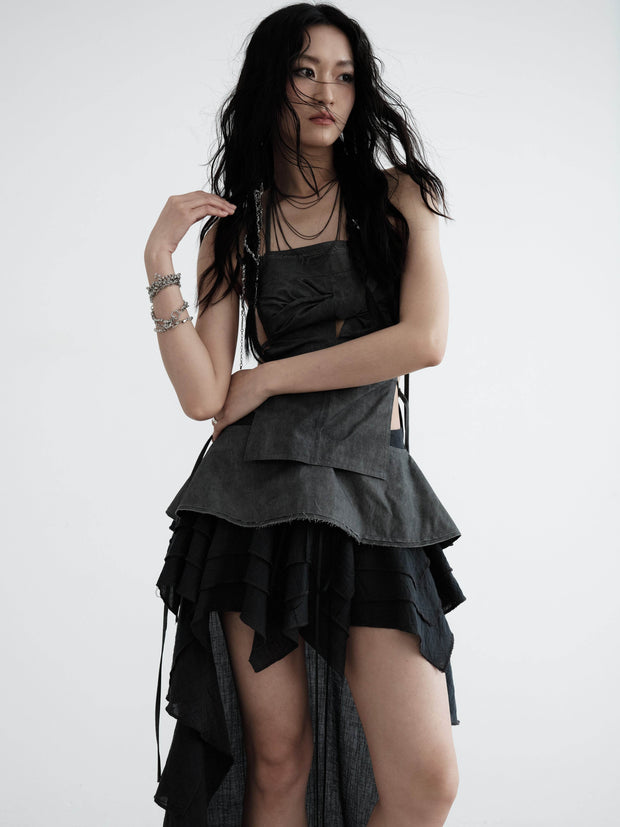 Asymmetrical Lace-Up Ruffle Skirt - My Store