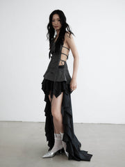 Asymmetrical Lace-Up Ruffle Skirt - My Store