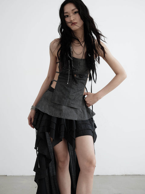 Asymmetrical Lace-Up Ruffle Skirt - My Store