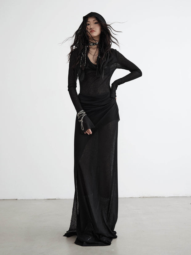 Hooded Sheer Drape Dress - My Store