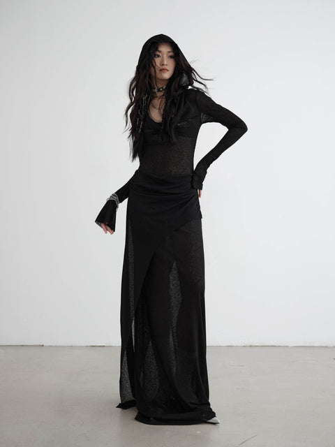 Hooded Sheer Drape Dress - My Store