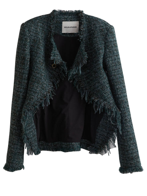 Tweed Fringed Edge Open Front Jacket - My Store