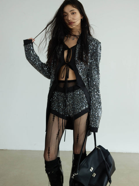 Sequined Jacket And Mini Shorts Set - My Store