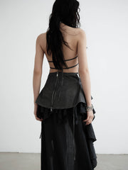 Asymmetrical Lace-Up Ruffle Skirt - My Store