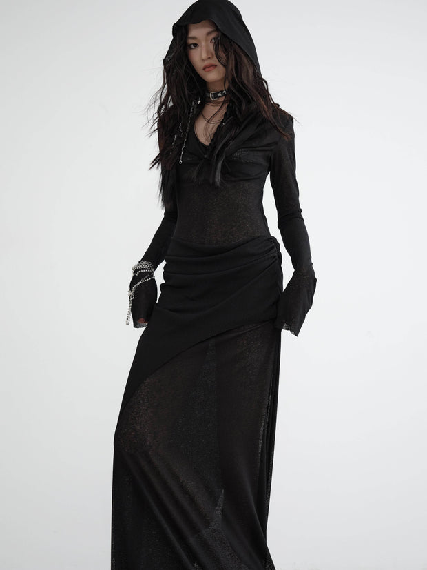 Hooded Sheer Drape Dress - My Store