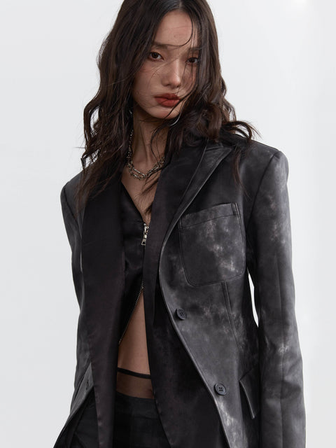 Smoky Ink-Dyed Faux Leather Fitted Jacket - My Store