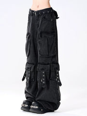 Black Denim Cargo Pants