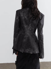 Smoky Ink-Dyed Faux Leather Fitted Jacket - My Store