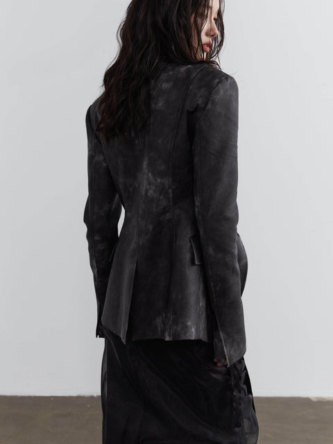 Smoky Ink-Dyed Faux Leather Fitted Jacket - My Store