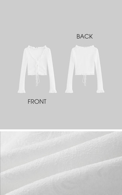 Rosette Lace-Up Cardigan & Ruffle Mini Skirt Set