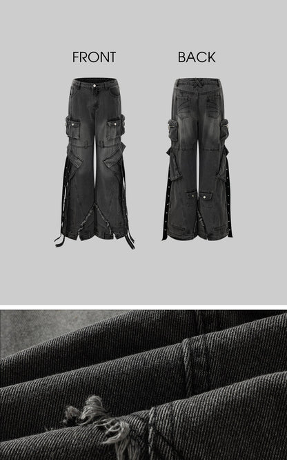 Deconstructed Cargo Pants with Strap Detailing