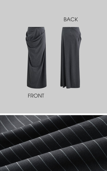 Striped Panel Blazer & High-Waisted Skirt Set