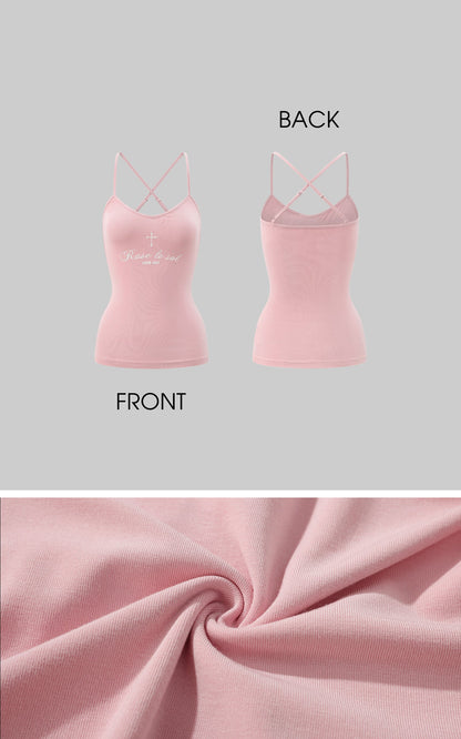 Embroidered Slogan Stretch Cami Top