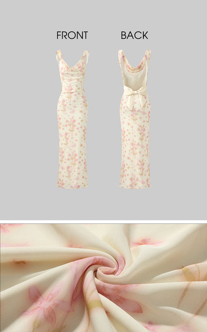 Bloom Mesh Maxi Dress with Bow Back