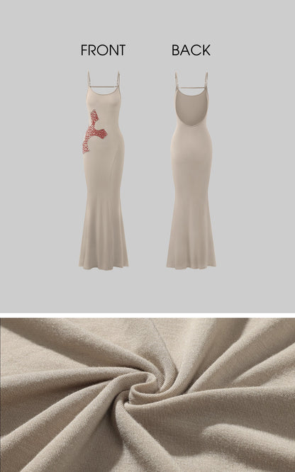 Leopard Appliqué Backless Maxi Dress