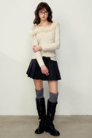 Fur Collar Slim Knit Sweater Top - My Store