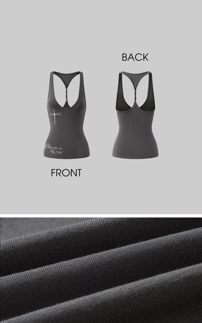 Cross-Print Twisted Back Tank Top