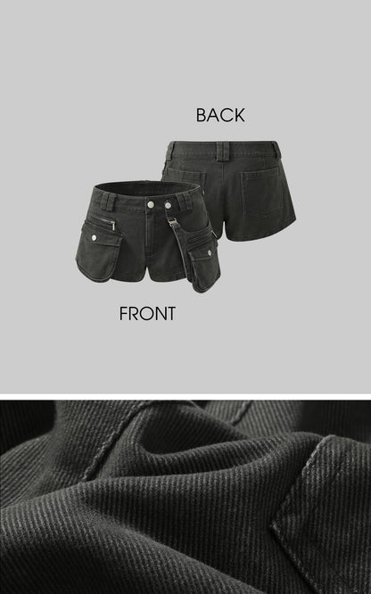 Multi-Pocket Utility Denim Shorts