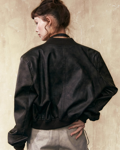 Leather Collarless Jacket