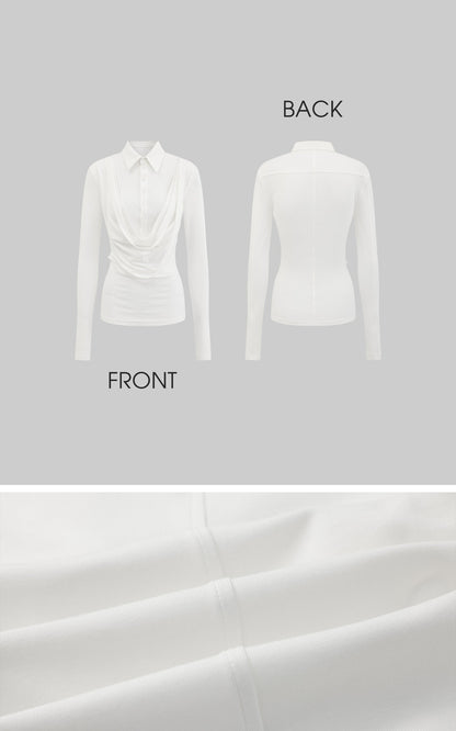 Draped Long-Sleeve Fitted T-Shirt