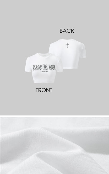 Gothic Print Cropped White Tee