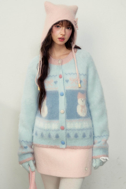 Blue Fair Isle Plush Sweater Jacket - My Store