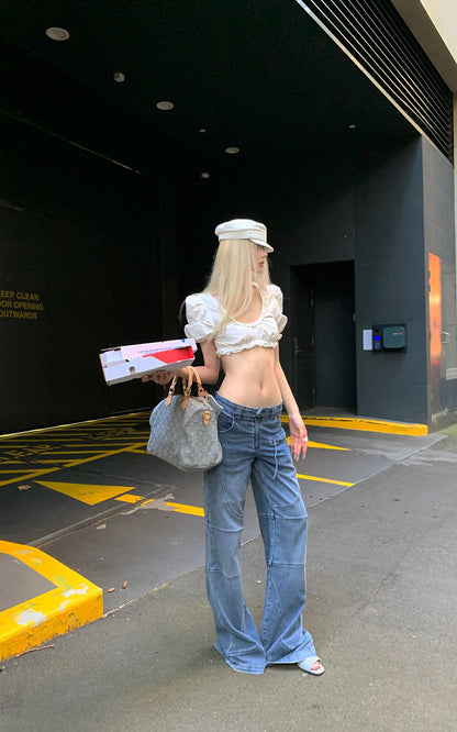 Deconstructed Paneled Straight-Leg Jeans