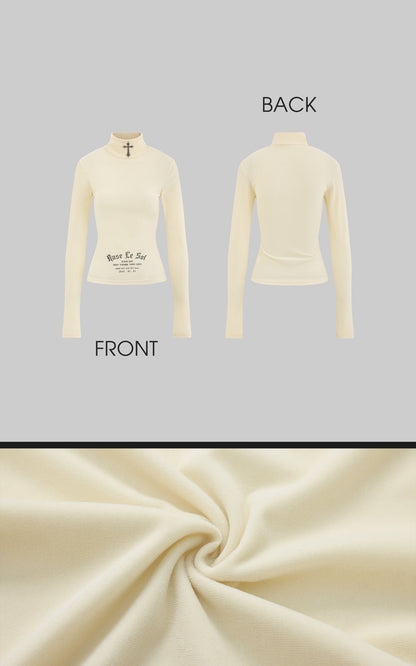 High-Neck Printed Long-Sleeve Top