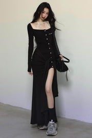 Royal Style Knitted Slit Long Dress - My Store