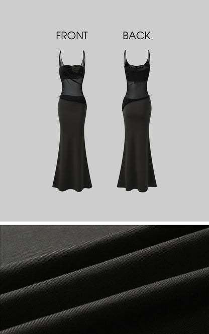 Sheer Panel Spliced Corset Maxi Dress
