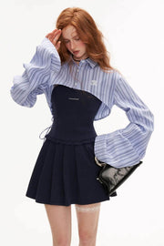 Striped Shirt And Cinched Waist Dress Set-Up - My Store