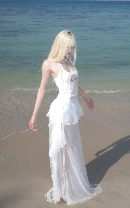 Layered Ruffle Sheer Skirt