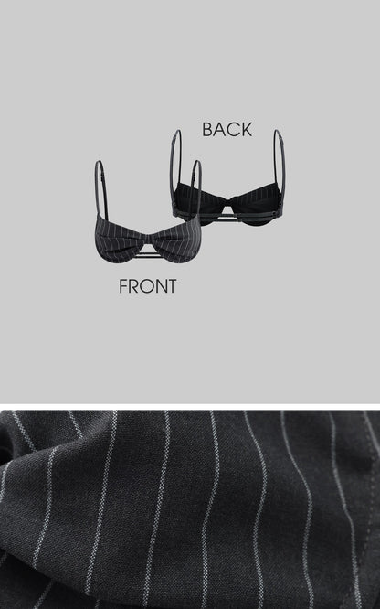 Striped Panel Blazer & High-Waisted Skirt Set