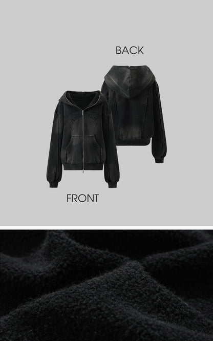 Graphic Distressed Zip Hoodie