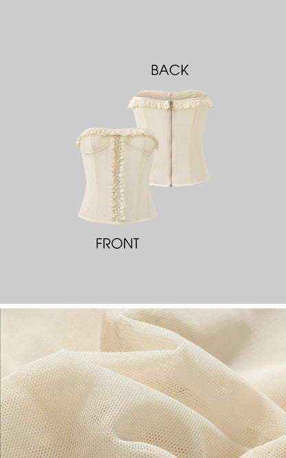 Sheer Mesh Corset Top with Ruffle Lace Trim