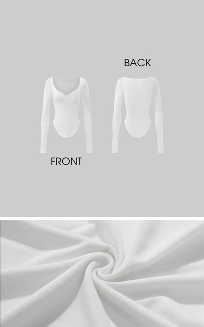 Cutout Neckline Curved Hem Long Sleeve Top