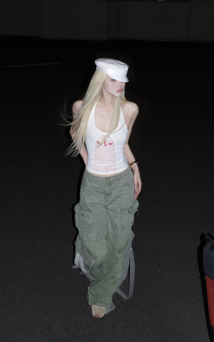 Deconstructed Cargo Pants with Strap Detailing
