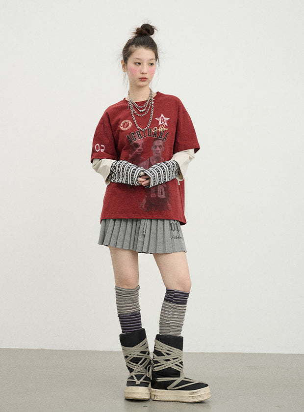Spring Print Basketball Layered Top (3color)