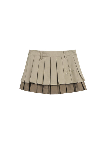 Layered Double Layer Pleated Short Skirt